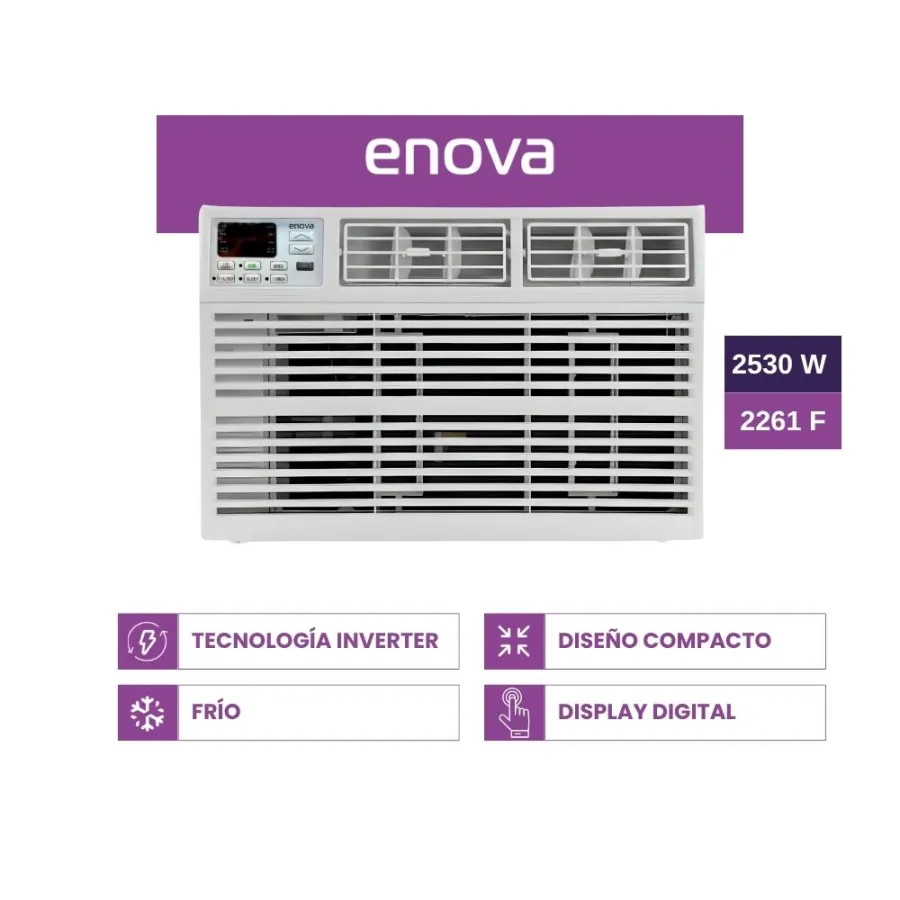 AIRE ACOND ENOVA VENTANA INVERTER SOLO FRIO 2630 W 2261 FG AEV09IF10