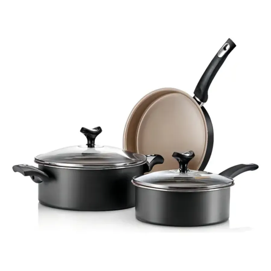 BATERIA DE OLLAS MARMICOC LINEA SABORES BAT 5 PIEZAS NEGRO & DORADO