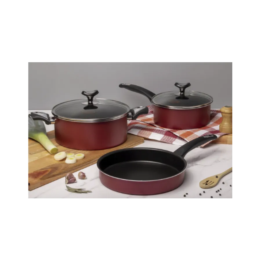 BATERIA DE OLLAS MARMICOC LINEA SABORES BAT 5 PIEZAS ROJO