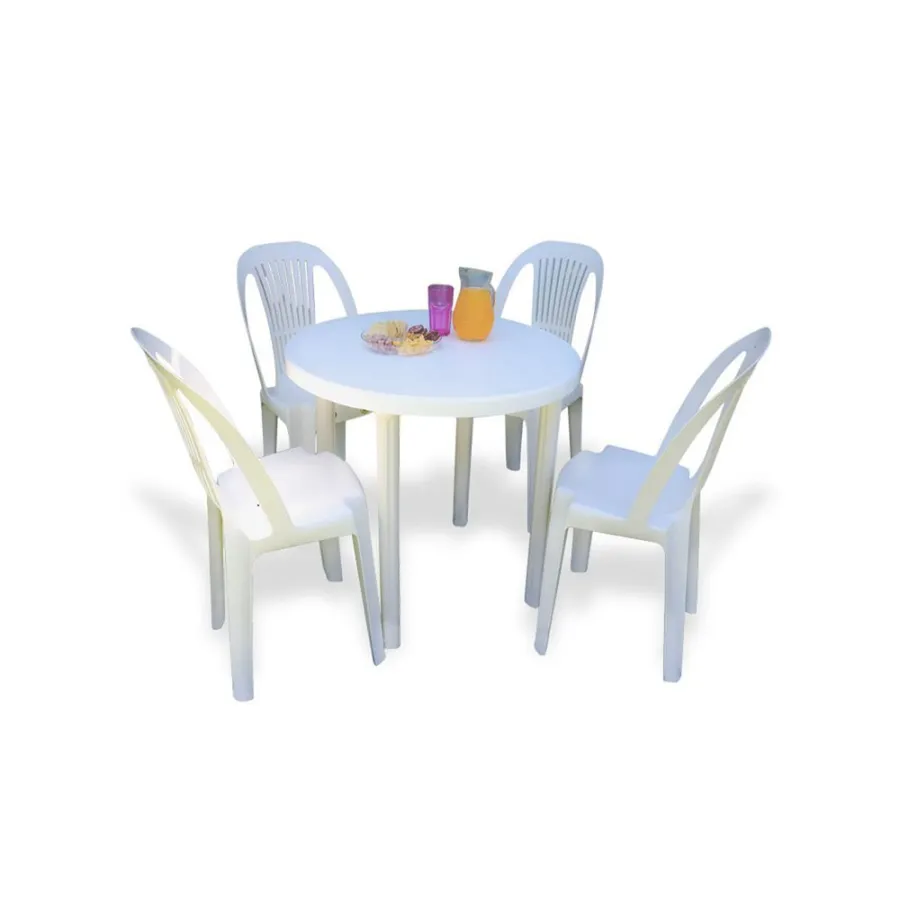 COMBO 1 MESA VOSS 2000 CIRCULAR NR + 4 SILLAS VOSS 2000 LIVING NR - BLANCAS -