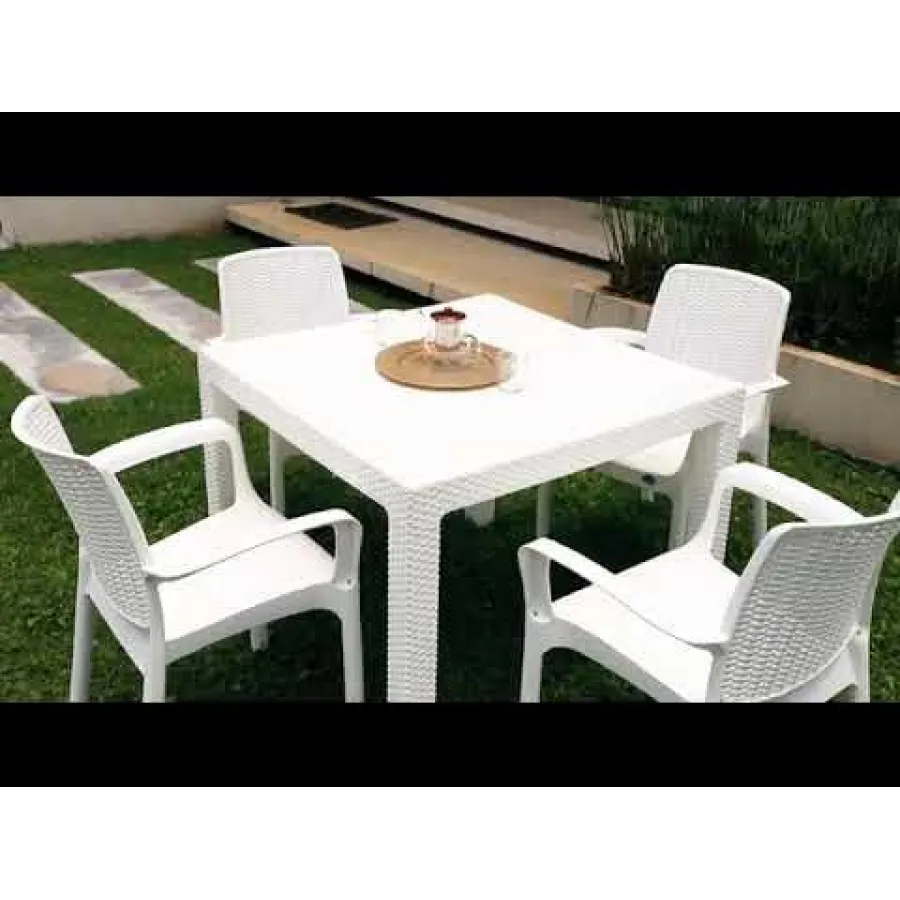 COMBO 1 MESA VOSS 2000 CUADRADA NR + 4 SILLS LIVING VOSS 2000 NR - BLANCAS -