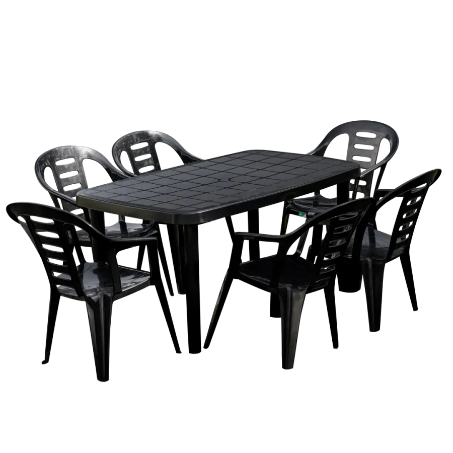 COMBO 1 MESA VOSS 2000 RECTANGULAR NR + 6 SILLAS VOSS 2000 GARDEN “NR” - NEGRAS -