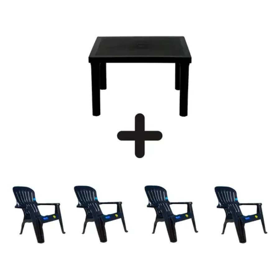 COMBO 4 SILLONES VOSS 2000 VARADEROS + 1 MESA VOSS 2000 BARI NEGRO
