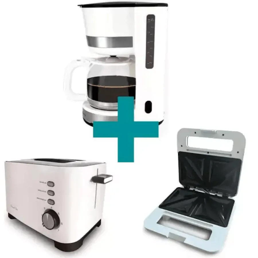 COMBO DESAYUNO SMART TEK TOSTADORA T900 + SANDWICHERA SD1065 + CAFETERACM620 1,5 LTS