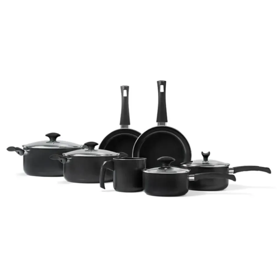 COMBO SET MASALA 7 PZAS BRINOX NEGRO + 3 UTENSILIOS ASTI BLANCO