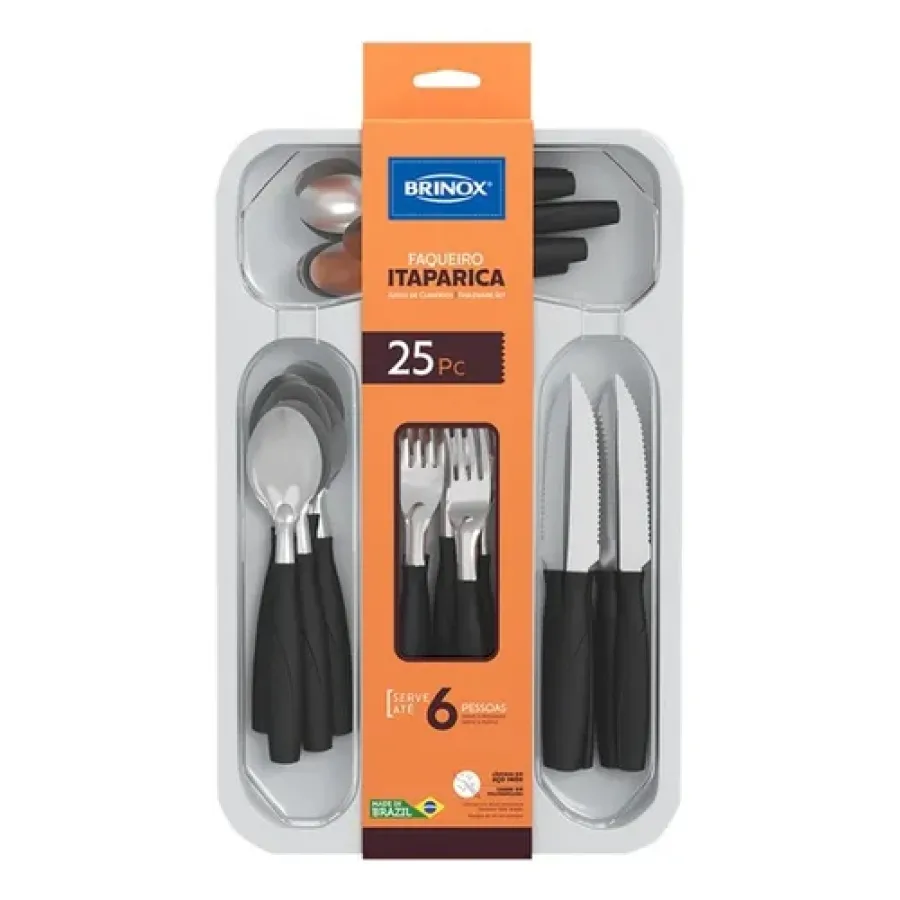 CUBIERTOS BRINOX ITAPARICA 25 PZAS NEGRO 6000/716