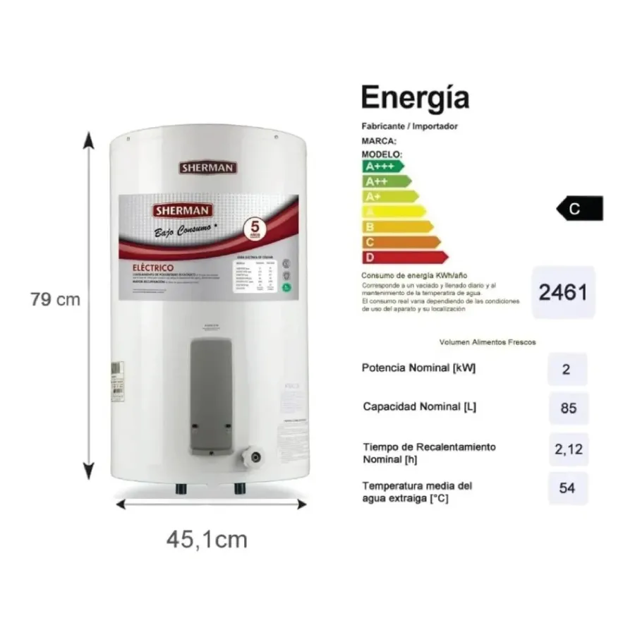 TERMOTANQUE SHERMAN ELEC.CONT.COLG.PUR 85 C/INF