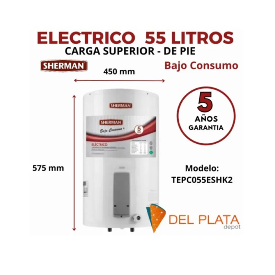 TERMOTANQUE SHERMAN ELEC.CONT.PIE PUR 55 C/SUP