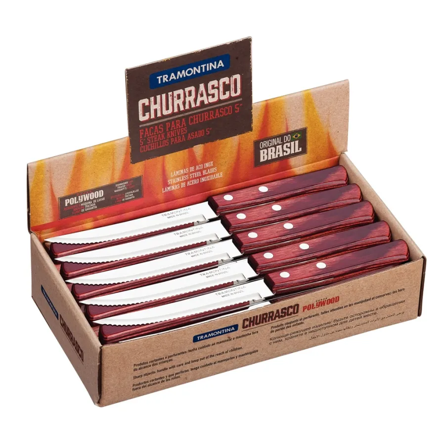 CUCHILLO P/ASADO TRAMONTINA 21199/764 CHURRASCO POLYWOOD 60PZS ROJO