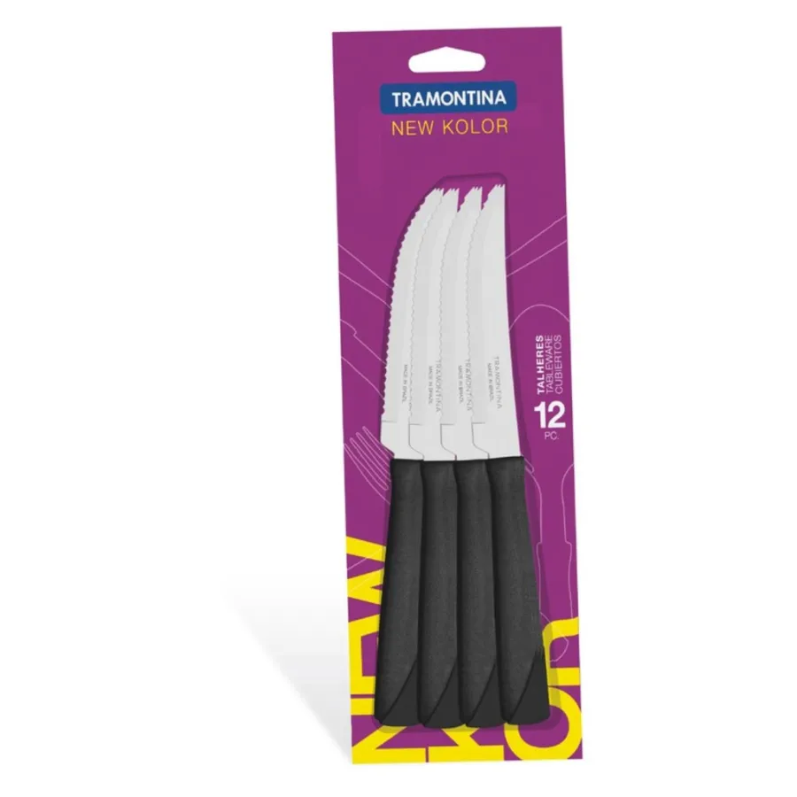 CUCHILLO P/ASADO TRAMONTINA 23160/904 NEW KOLOR 12PZS NEGRO