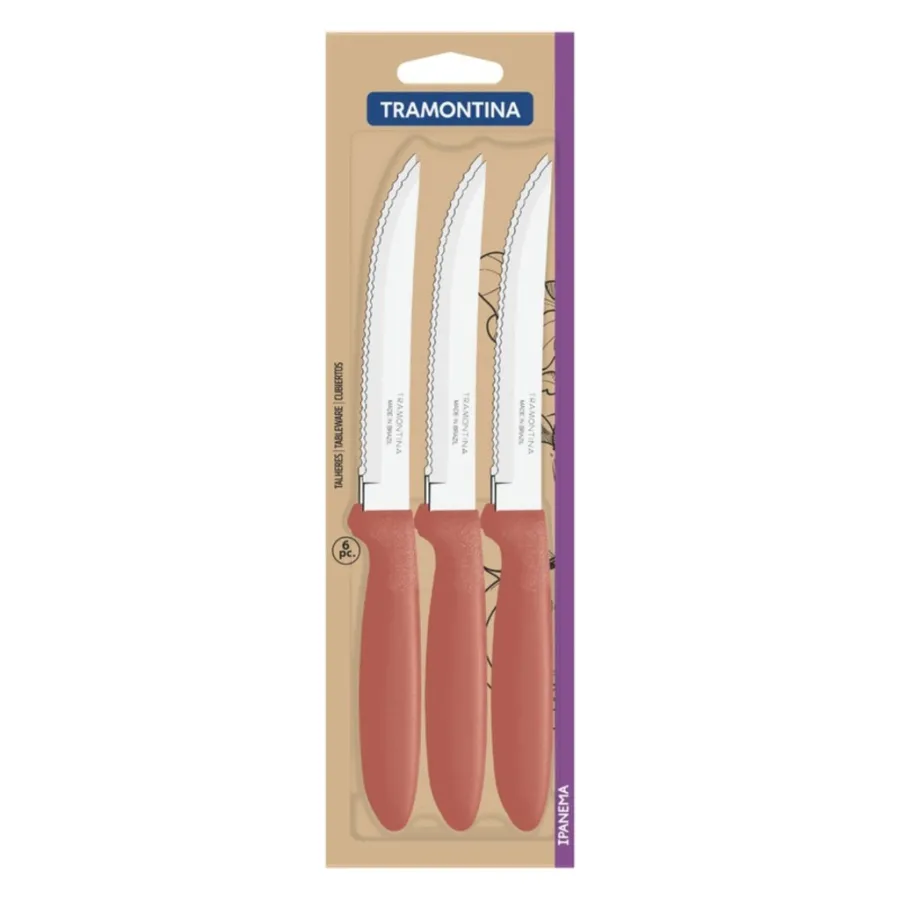 CUCHILLO P/ASADO TRAMONTINA 23360/644 IPANEMA 6PZS SALMON