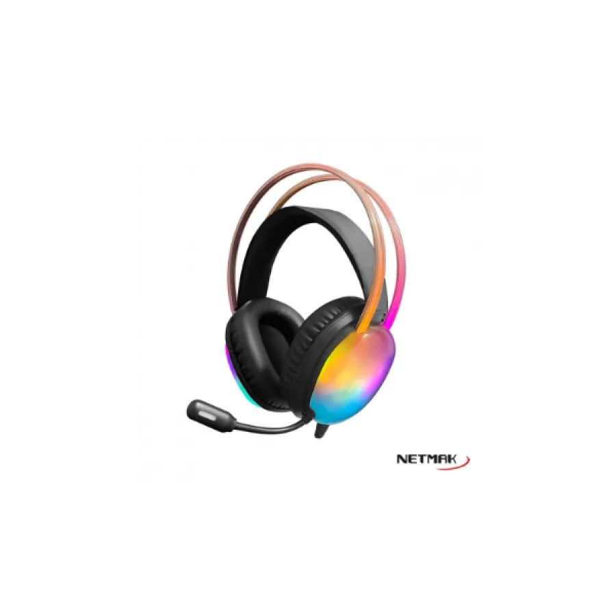 AURICULAR GAMER VINCHA NETMAK NM-N25 NEGRO CONTROL DE VOLUMEN PLUG 3.5MM X 1 + USB (LUCES)