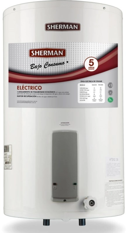 TERMOTANQUE SHERMAN  ELEC.55 L. CON.INFERIOR/COLGAR